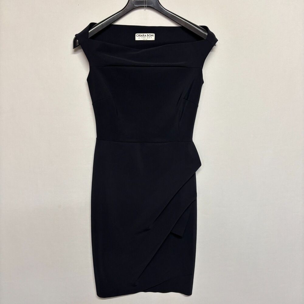 Chiara Boni La Petite Robe Melania Off Shoulder Dress Size 44 Black C141 -1